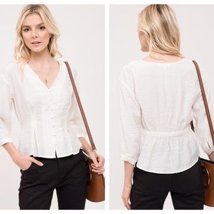 Vneck Button Up Top Ivory